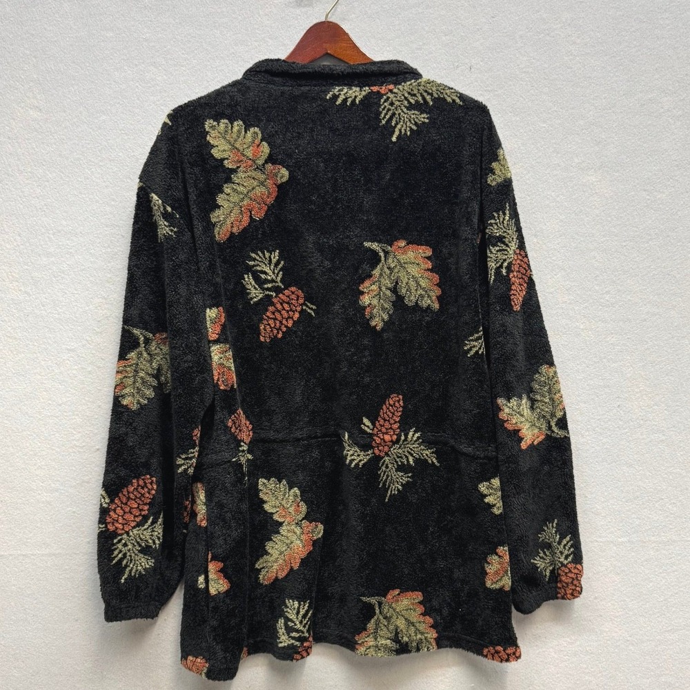 Vintage Black Mountain Outdoor Full Zip Fleece Jacket AOP Pinecone Oak Leaf M/L - Picture 2 of 8